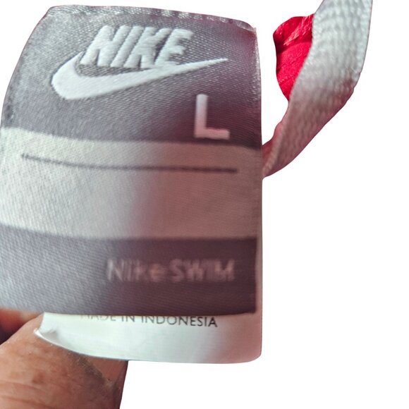 Y2K Nike Mens Red Swim Trunks With Drawstring Waist & White Trim Size L - Picture 4 of 9